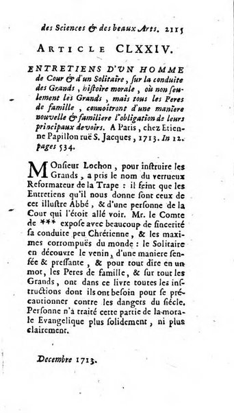 Mémoires pour l'histoire des sciences & des beaux-arts recüeillies par l'ordre de Son Altesse Serenissime Monseigneur Prince souverain de Dombes