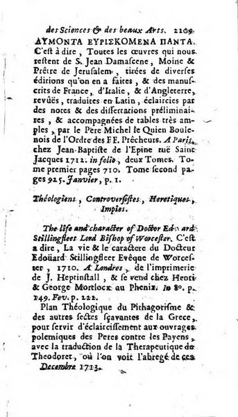 Mémoires pour l'histoire des sciences & des beaux-arts recüeillies par l'ordre de Son Altesse Serenissime Monseigneur Prince souverain de Dombes