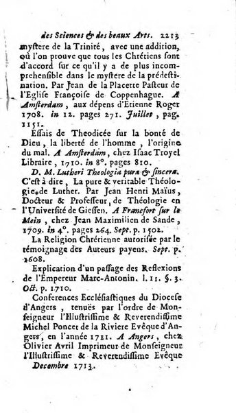 Mémoires pour l'histoire des sciences & des beaux-arts recüeillies par l'ordre de Son Altesse Serenissime Monseigneur Prince souverain de Dombes