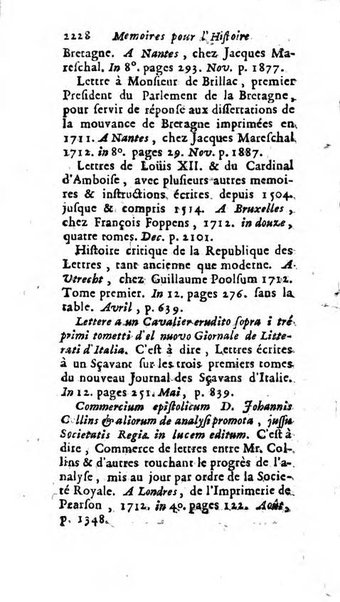 Mémoires pour l'histoire des sciences & des beaux-arts recüeillies par l'ordre de Son Altesse Serenissime Monseigneur Prince souverain de Dombes