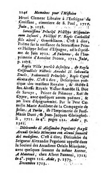 Mémoires pour l'histoire des sciences & des beaux-arts recüeillies par l'ordre de Son Altesse Serenissime Monseigneur Prince souverain de Dombes