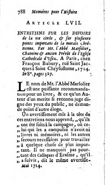 Mémoires pour l'histoire des sciences & des beaux-arts recüeillies par l'ordre de Son Altesse Serenissime Monseigneur Prince souverain de Dombes