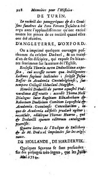 Mémoires pour l'histoire des sciences & des beaux-arts recüeillies par l'ordre de Son Altesse Serenissime Monseigneur Prince souverain de Dombes