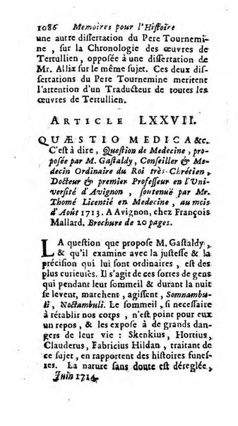 Mémoires pour l'histoire des sciences & des beaux-arts recüeillies par l'ordre de Son Altesse Serenissime Monseigneur Prince souverain de Dombes