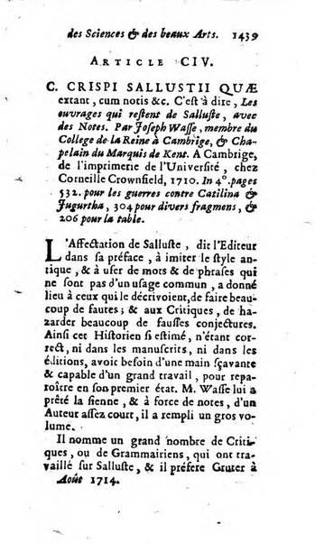 Mémoires pour l'histoire des sciences & des beaux-arts recüeillies par l'ordre de Son Altesse Serenissime Monseigneur Prince souverain de Dombes