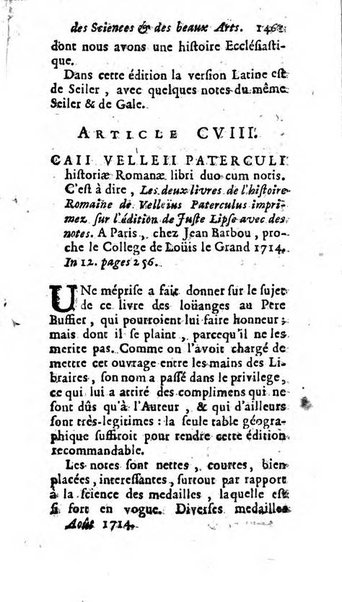 Mémoires pour l'histoire des sciences & des beaux-arts recüeillies par l'ordre de Son Altesse Serenissime Monseigneur Prince souverain de Dombes