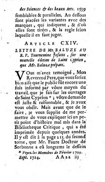 Mémoires pour l'histoire des sciences & des beaux-arts recüeillies par l'ordre de Son Altesse Serenissime Monseigneur Prince souverain de Dombes