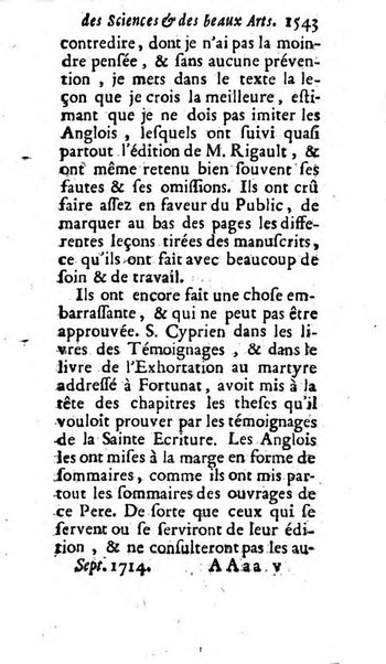 Mémoires pour l'histoire des sciences & des beaux-arts recüeillies par l'ordre de Son Altesse Serenissime Monseigneur Prince souverain de Dombes