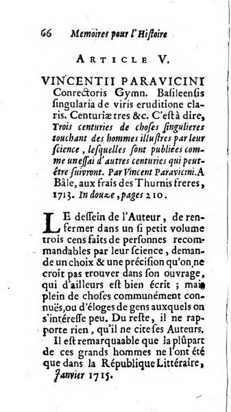 Mémoires pour l'histoire des sciences & des beaux-arts recüeillies par l'ordre de Son Altesse Serenissime Monseigneur Prince souverain de Dombes