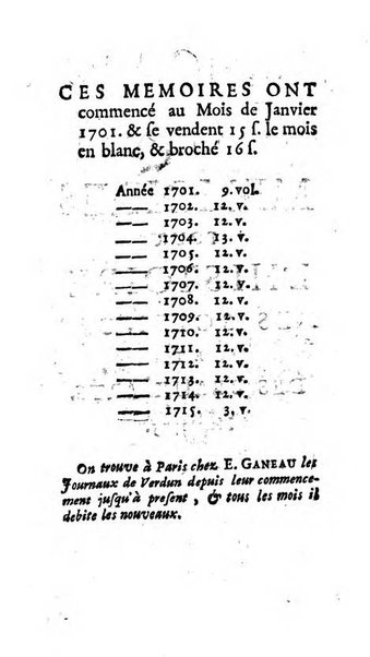 Mémoires pour l'histoire des sciences & des beaux-arts recüeillies par l'ordre de Son Altesse Serenissime Monseigneur Prince souverain de Dombes