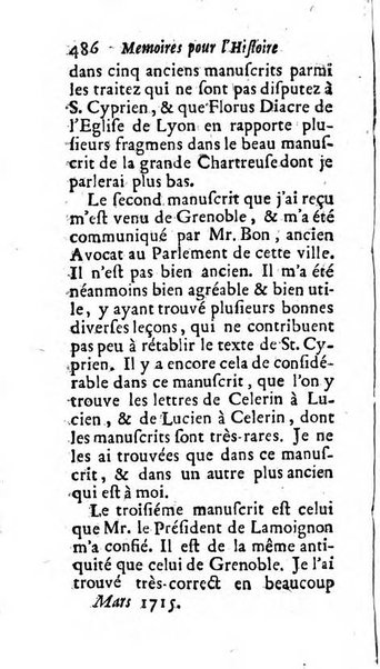 Mémoires pour l'histoire des sciences & des beaux-arts recüeillies par l'ordre de Son Altesse Serenissime Monseigneur Prince souverain de Dombes