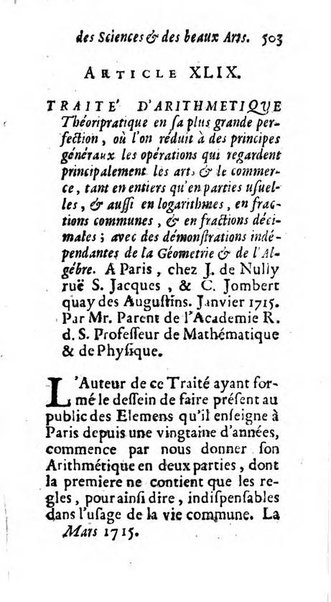 Mémoires pour l'histoire des sciences & des beaux-arts recüeillies par l'ordre de Son Altesse Serenissime Monseigneur Prince souverain de Dombes