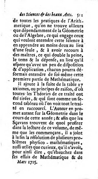 Mémoires pour l'histoire des sciences & des beaux-arts recüeillies par l'ordre de Son Altesse Serenissime Monseigneur Prince souverain de Dombes