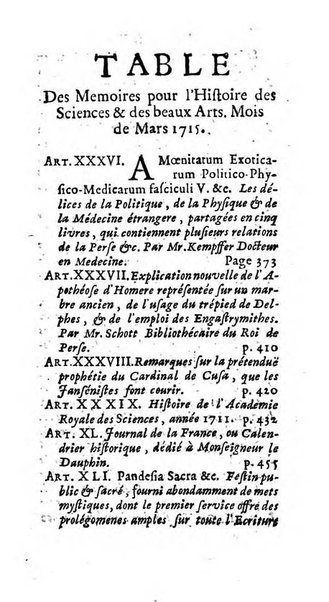 Mémoires pour l'histoire des sciences & des beaux-arts recüeillies par l'ordre de Son Altesse Serenissime Monseigneur Prince souverain de Dombes