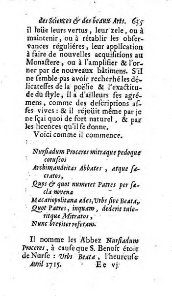 Mémoires pour l'histoire des sciences & des beaux-arts recüeillies par l'ordre de Son Altesse Serenissime Monseigneur Prince souverain de Dombes