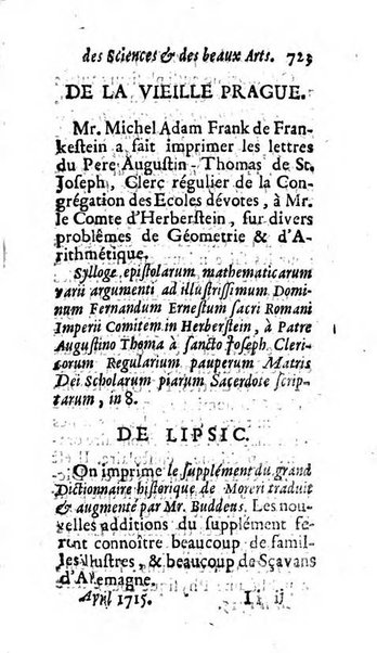 Mémoires pour l'histoire des sciences & des beaux-arts recüeillies par l'ordre de Son Altesse Serenissime Monseigneur Prince souverain de Dombes