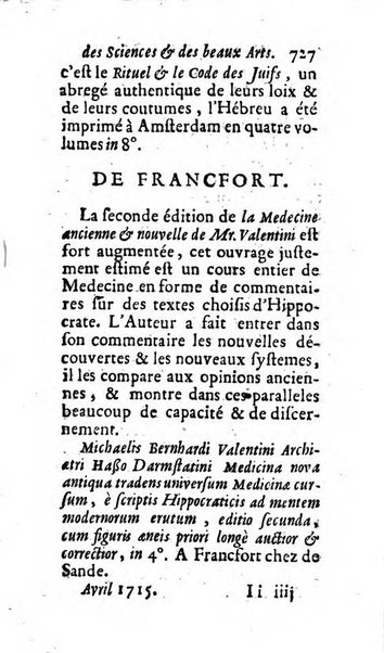 Mémoires pour l'histoire des sciences & des beaux-arts recüeillies par l'ordre de Son Altesse Serenissime Monseigneur Prince souverain de Dombes