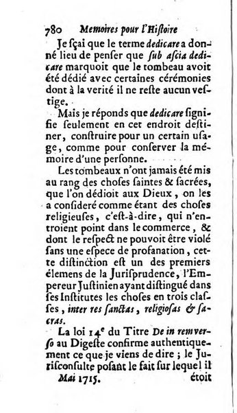 Mémoires pour l'histoire des sciences & des beaux-arts recüeillies par l'ordre de Son Altesse Serenissime Monseigneur Prince souverain de Dombes