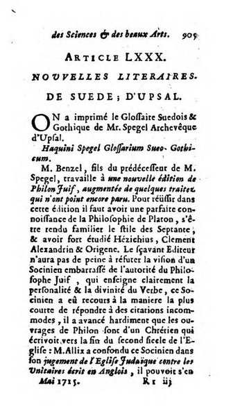 Mémoires pour l'histoire des sciences & des beaux-arts recüeillies par l'ordre de Son Altesse Serenissime Monseigneur Prince souverain de Dombes