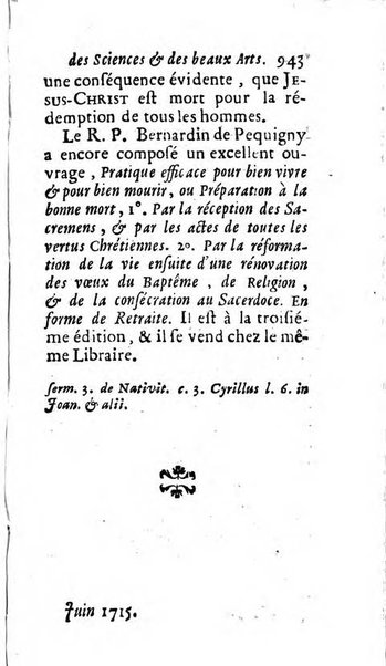 Mémoires pour l'histoire des sciences & des beaux-arts recüeillies par l'ordre de Son Altesse Serenissime Monseigneur Prince souverain de Dombes