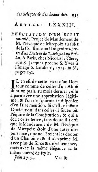 Mémoires pour l'histoire des sciences & des beaux-arts recüeillies par l'ordre de Son Altesse Serenissime Monseigneur Prince souverain de Dombes