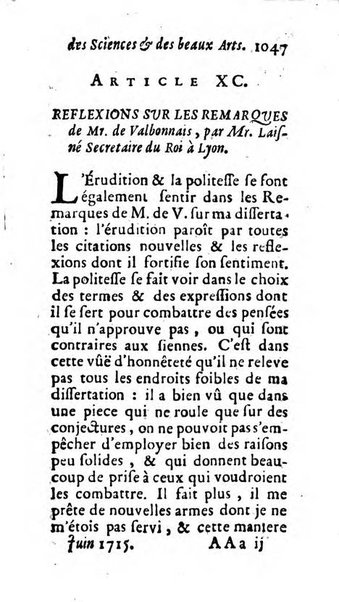 Mémoires pour l'histoire des sciences & des beaux-arts recüeillies par l'ordre de Son Altesse Serenissime Monseigneur Prince souverain de Dombes