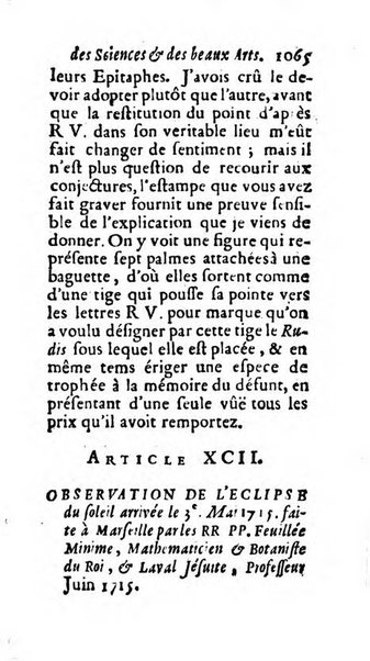 Mémoires pour l'histoire des sciences & des beaux-arts recüeillies par l'ordre de Son Altesse Serenissime Monseigneur Prince souverain de Dombes