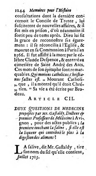 Mémoires pour l'histoire des sciences & des beaux-arts recüeillies par l'ordre de Son Altesse Serenissime Monseigneur Prince souverain de Dombes