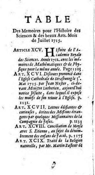 Mémoires pour l'histoire des sciences & des beaux-arts recüeillies par l'ordre de Son Altesse Serenissime Monseigneur Prince souverain de Dombes