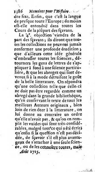 Mémoires pour l'histoire des sciences & des beaux-arts recüeillies par l'ordre de Son Altesse Serenissime Monseigneur Prince souverain de Dombes