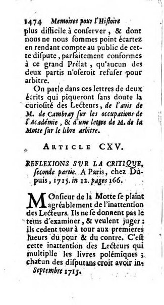 Mémoires pour l'histoire des sciences & des beaux-arts recüeillies par l'ordre de Son Altesse Serenissime Monseigneur Prince souverain de Dombes