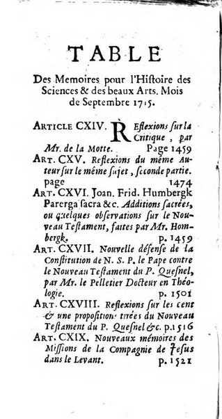 Mémoires pour l'histoire des sciences & des beaux-arts recüeillies par l'ordre de Son Altesse Serenissime Monseigneur Prince souverain de Dombes