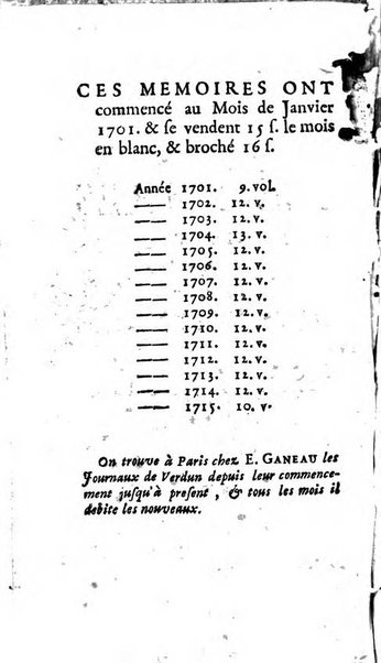 Mémoires pour l'histoire des sciences & des beaux-arts recüeillies par l'ordre de Son Altesse Serenissime Monseigneur Prince souverain de Dombes