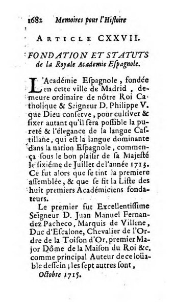 Mémoires pour l'histoire des sciences & des beaux-arts recüeillies par l'ordre de Son Altesse Serenissime Monseigneur Prince souverain de Dombes