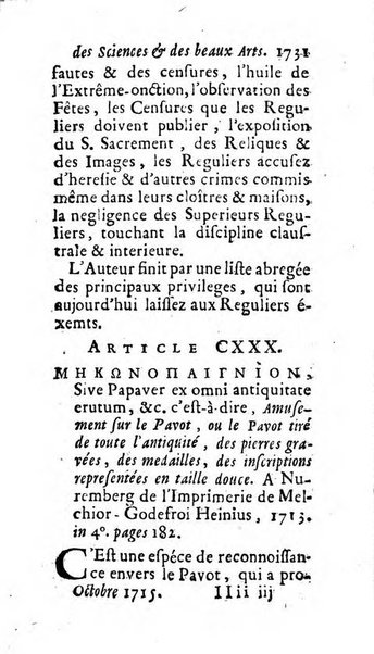 Mémoires pour l'histoire des sciences & des beaux-arts recüeillies par l'ordre de Son Altesse Serenissime Monseigneur Prince souverain de Dombes