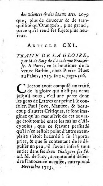 Mémoires pour l'histoire des sciences & des beaux-arts recüeillies par l'ordre de Son Altesse Serenissime Monseigneur Prince souverain de Dombes