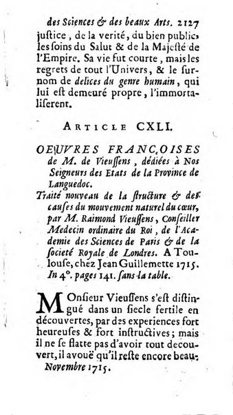 Mémoires pour l'histoire des sciences & des beaux-arts recüeillies par l'ordre de Son Altesse Serenissime Monseigneur Prince souverain de Dombes