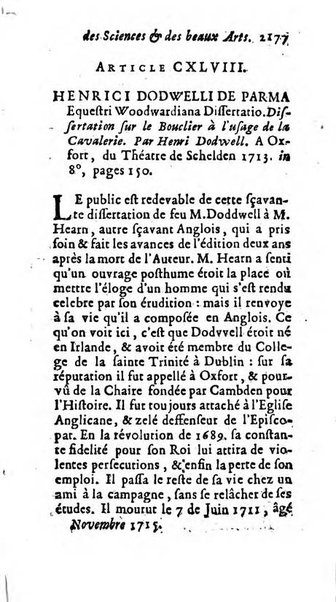 Mémoires pour l'histoire des sciences & des beaux-arts recüeillies par l'ordre de Son Altesse Serenissime Monseigneur Prince souverain de Dombes