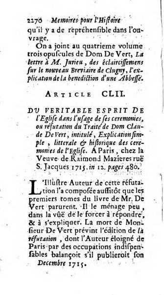 Mémoires pour l'histoire des sciences & des beaux-arts recüeillies par l'ordre de Son Altesse Serenissime Monseigneur Prince souverain de Dombes