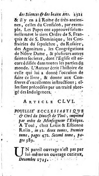 Mémoires pour l'histoire des sciences & des beaux-arts recüeillies par l'ordre de Son Altesse Serenissime Monseigneur Prince souverain de Dombes