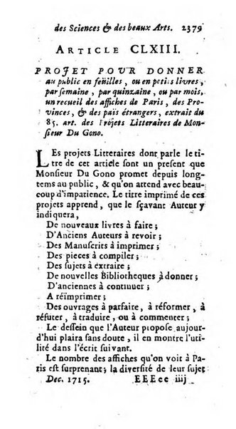 Mémoires pour l'histoire des sciences & des beaux-arts recüeillies par l'ordre de Son Altesse Serenissime Monseigneur Prince souverain de Dombes