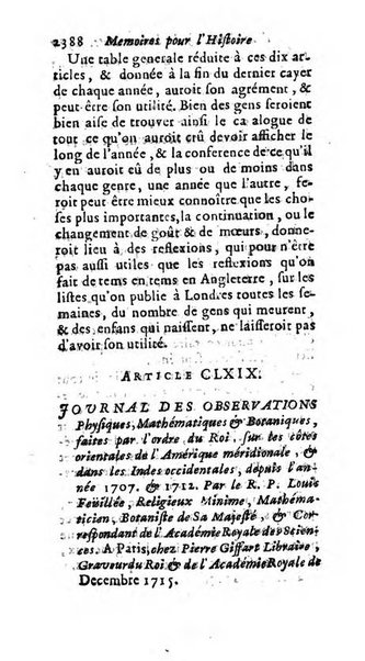 Mémoires pour l'histoire des sciences & des beaux-arts recüeillies par l'ordre de Son Altesse Serenissime Monseigneur Prince souverain de Dombes