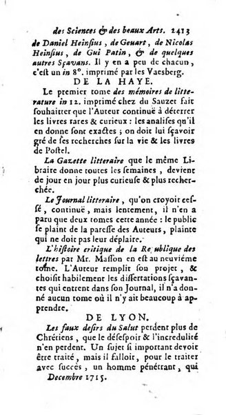 Mémoires pour l'histoire des sciences & des beaux-arts recüeillies par l'ordre de Son Altesse Serenissime Monseigneur Prince souverain de Dombes