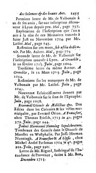 Mémoires pour l'histoire des sciences & des beaux-arts recüeillies par l'ordre de Son Altesse Serenissime Monseigneur Prince souverain de Dombes