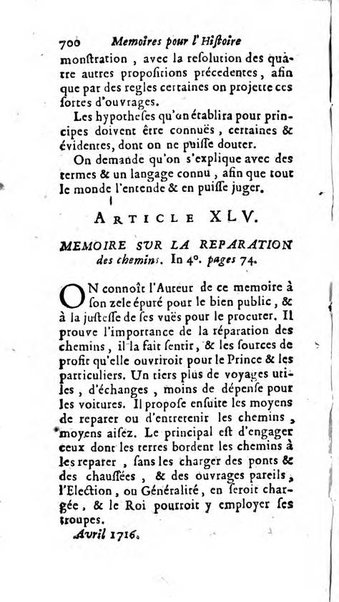 Mémoires pour l'histoire des sciences & des beaux-arts recüeillies par l'ordre de Son Altesse Serenissime Monseigneur Prince souverain de Dombes