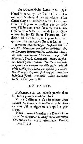 Mémoires pour l'histoire des sciences & des beaux-arts recüeillies par l'ordre de Son Altesse Serenissime Monseigneur Prince souverain de Dombes