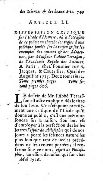 Mémoires pour l'histoire des sciences & des beaux-arts recüeillies par l'ordre de Son Altesse Serenissime Monseigneur Prince souverain de Dombes