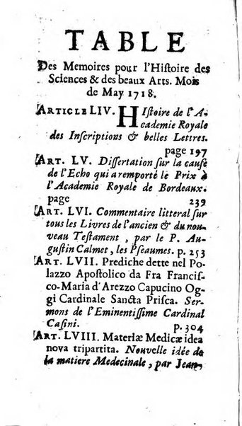 Mémoires pour l'histoire des sciences & des beaux-arts recüeillies par l'ordre de Son Altesse Serenissime Monseigneur Prince souverain de Dombes