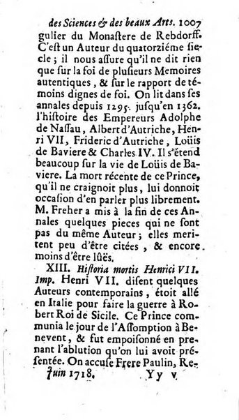 Mémoires pour l'histoire des sciences & des beaux-arts recüeillies par l'ordre de Son Altesse Serenissime Monseigneur Prince souverain de Dombes