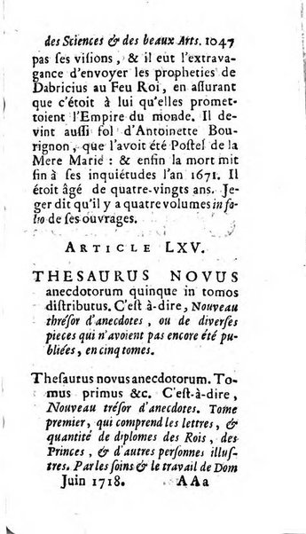 Mémoires pour l'histoire des sciences & des beaux-arts recüeillies par l'ordre de Son Altesse Serenissime Monseigneur Prince souverain de Dombes